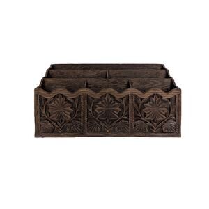 Vintage LERNER Carved Faux Wood Letter Holder Mail Organizer Storage Caddy Desk